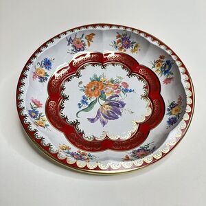 Daher Ware 1971 Floral Made England Metal Tin 11101 Vtg Red gold Grannycore Boho